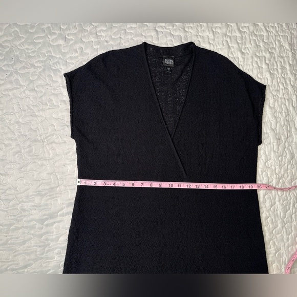 Eileen Fisher L Black Wool Midi Dress Textured Knit Wrap V-Neck Size Large - Picture 8 of 10